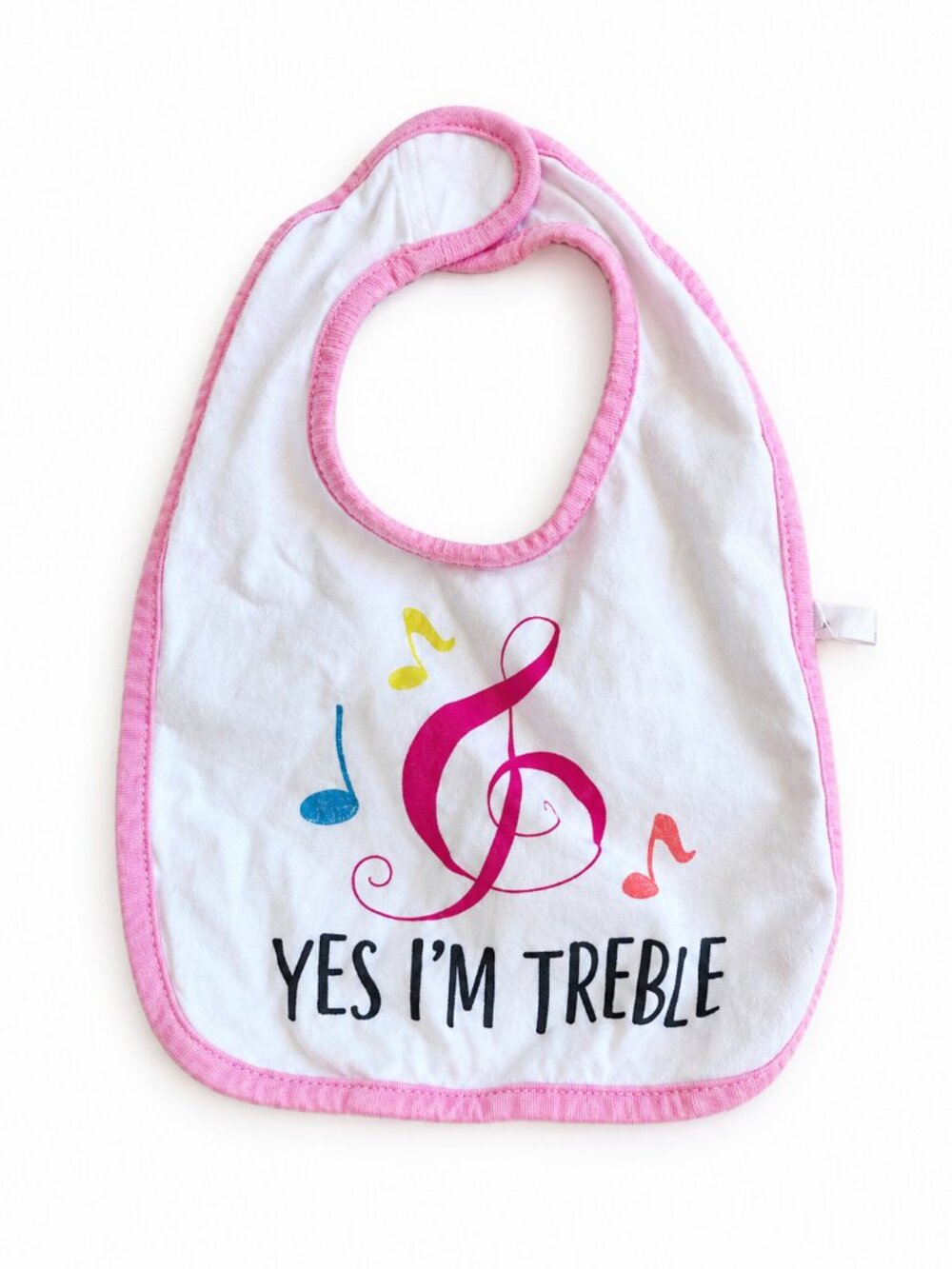 Yes I’m Treble Baby Bib Pink White Treble Clef Musical Notes